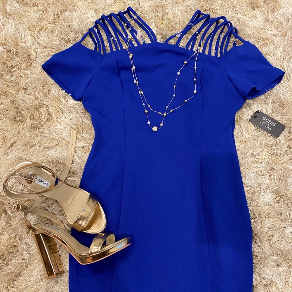 Guess Royal Blue Cold-Shoulder Dress